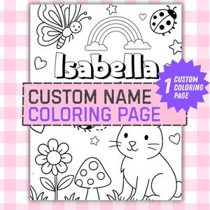 Custom Coloring Book Page | Personalized Name Coloring Page | Kids Birthday Gift | Girl Printable Coloring Sheet | Custom Name Design