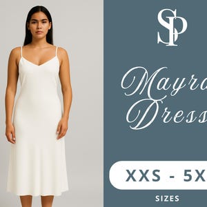 Slip Dress Sewing Pattern PDF | Midi Dress with V-Neck & Spaghetti Straps | Minimalist A-Line Silhouette | XXS–5XL | Digital Download