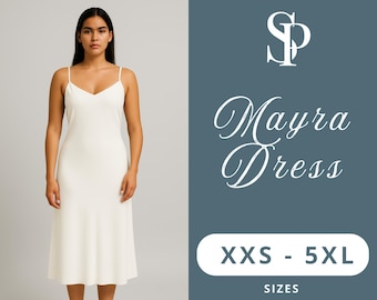 Slip Dress Sewing Pattern PDF | Midi Dress with V-Neck & Spaghetti Straps | Minimalist A-Line Silhouette | XXS–5XL | Digital Download