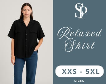 Relaxed Shirt Sewing Pattern PDF | Oversized Button-Up with Chest Pockets & Notched Collar | Short Sleeve Blouse | XXS–5XL | Digital