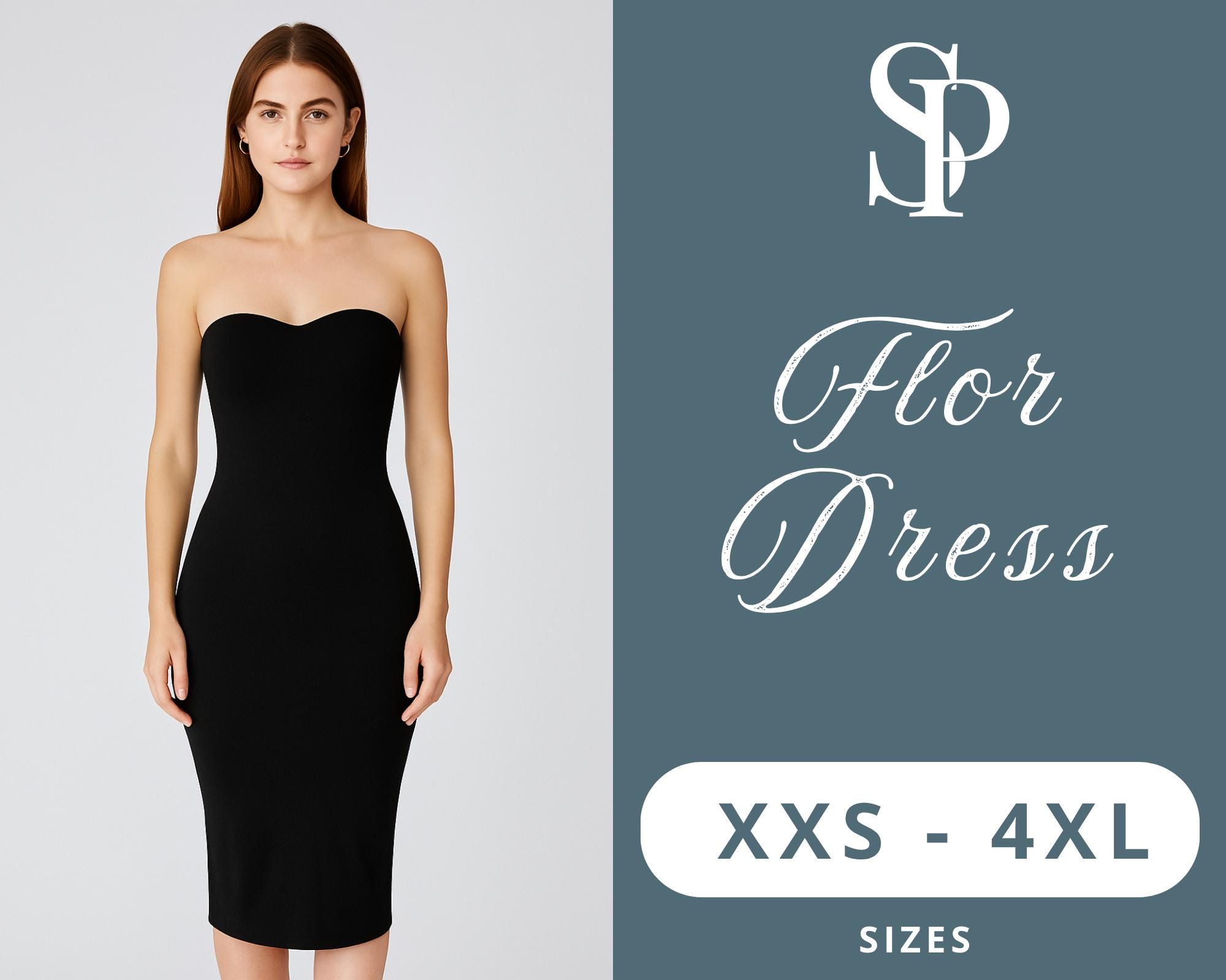 Strapless Dress Sewing Pattern PDF | Sweetheart Neckline Bodycon Midi Dress | Formal Party Dress DIY | XXS–4XL | Digital Download