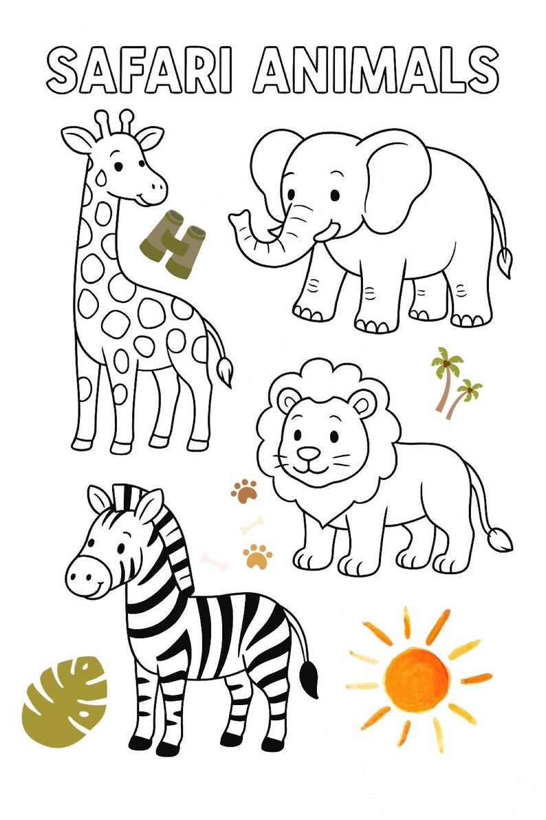 Safari Animal Colouring Sheet - Personalisation Available - Etsy