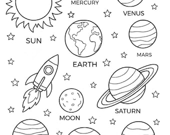 Space Our Solar System Colouring Picture - Personalised Available!