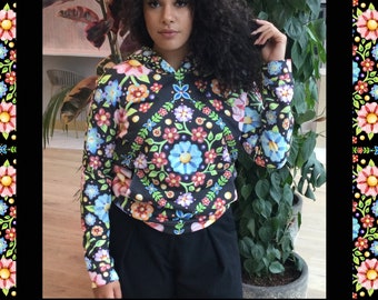 Fabulous Floral Folkloric Hoodie LIMITED EDITION unique pretty pattern light jacket festival ready gear