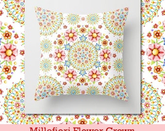 Flower Crown Millefiori pattern printed throw pillow cushion home decor accent watercolour design by Manchester artist Patricia Shea