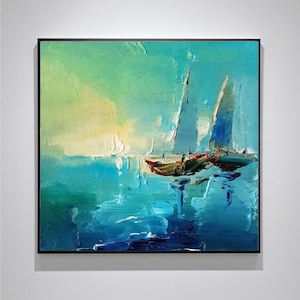 Original Oil Painting: Night Sea Boat - Impressionist Nautical Wall Art