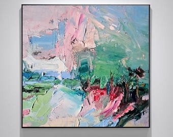 Original Oil Painting: Pink Sunset Abstract Landscape, Modern Impressionism