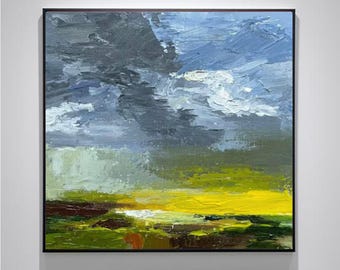 Original Abstract Landscape Oil Painting: Colorful Sky, Contemporary Wall Art