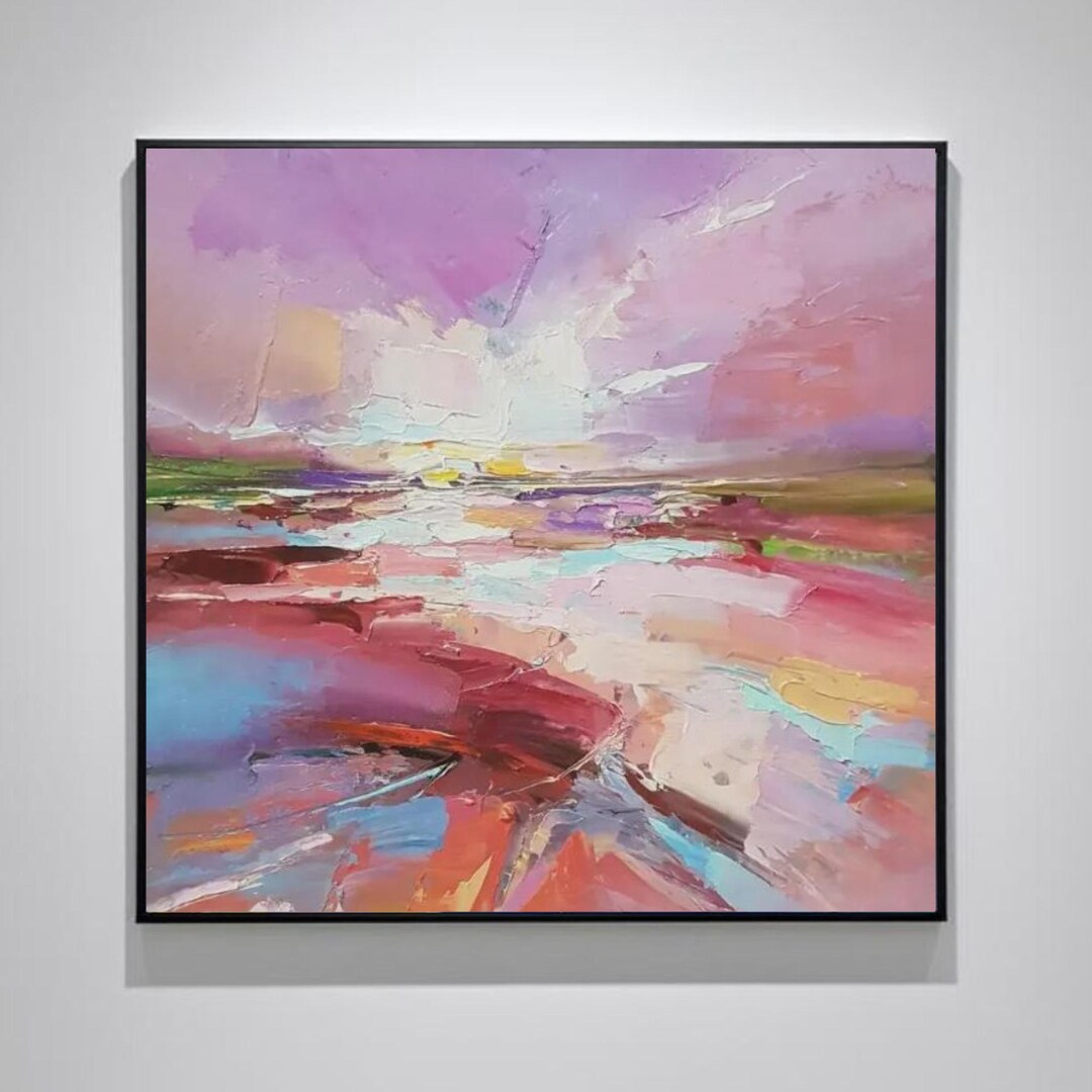 Textured Sunset Oil Painting on Canvas: 3D Impasto Modern Art - Etsy