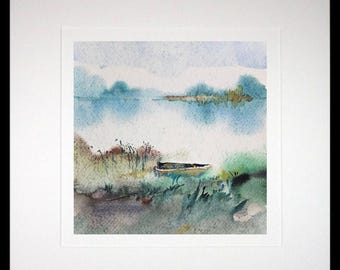 Abstract Watercolor Landscape Painting, Nature Wall,  Minimalist Forest Artwork, Christmas Gift