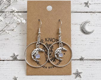 Silver Hoop Crescent Moon
