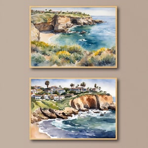 La Jolla Shores Watercolor Print Set: Coastal California Art (Digital Download)