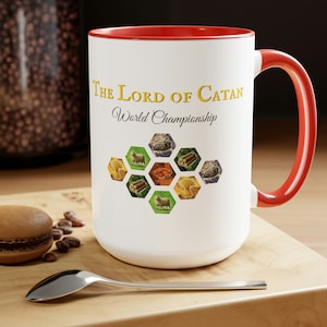 Catan Board Game Two-Tone Coffee Mugs, 15oz, Game Night Mug, The Lord of Catan, Gift for Him, Gift for Her