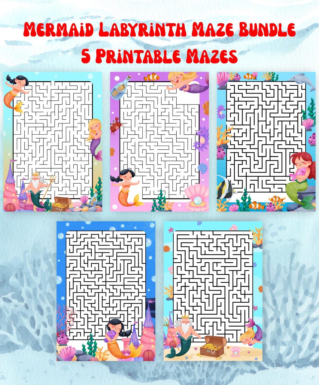 Mermaid Maze Printable Bundle: Ocean Labyrinth Activity Sheets (digital ...
