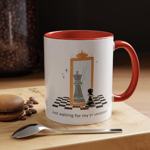 Just Waiting for My Promotion Mug | Funny Chess Quote Mug | 11oz & 15oz Coffee Mug | Humorous Chess Fan Gift | Chess Game Night Mug