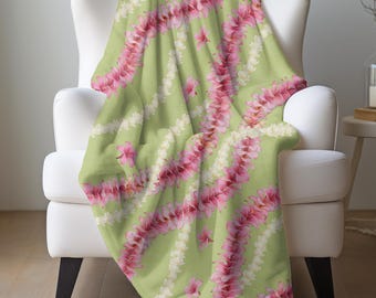 Hawaiian Plumeria Flower Lei Velveteen Plush Blanket