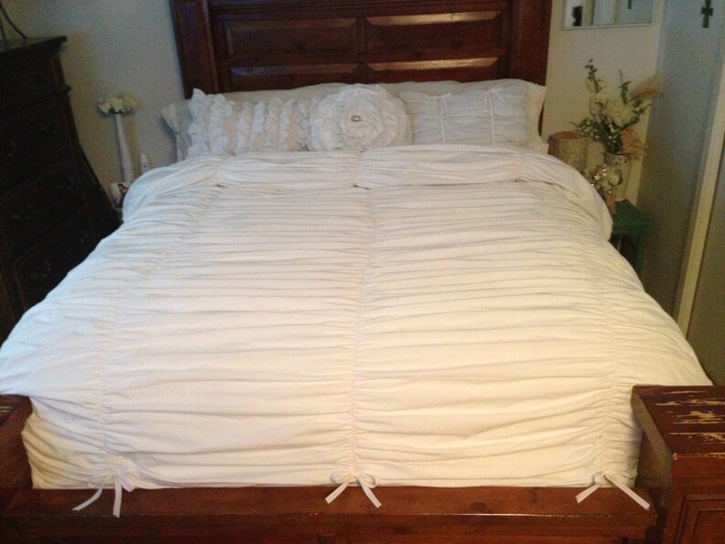 Shabby Chic King Size Gathered Duvet Cover Ruffled Bedding Image 0