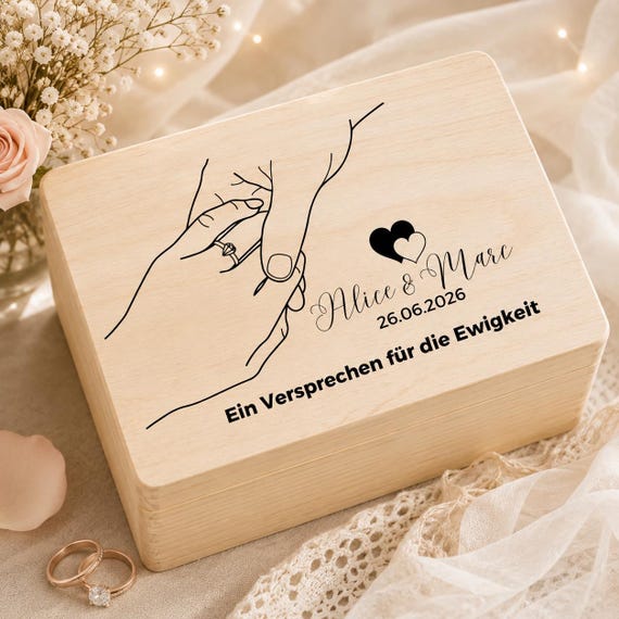 Erinnerungsbox Erinnerungskiste Verlobung personalisiert | Holzkiste mit Namen Geschenk Hochzeit | Geschenk Brautpaar | Verlobungsgeschenk
