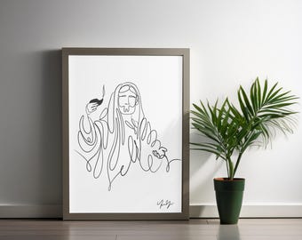 Jesus Christ Line Art Print: Minimalist Christian Illustration