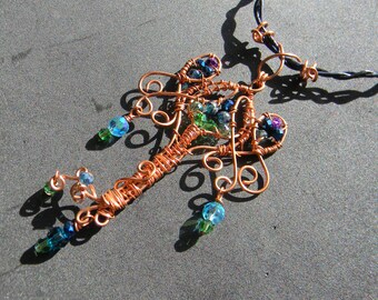 Fairy Key Copper Pendant elven wire wrapped key pendant