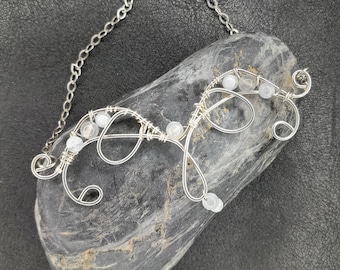 Sterling silver and moonstone elven style wings neclace and earrings set