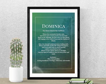 Dominika Cyfrowa Sztuka Ścienna – Nature Island Wydrukowany Karaibski Plakat | Dominika Ścienna Sztuka, Roseau Plakat, Sztuka Cyfrowa, Dominika Sztuka