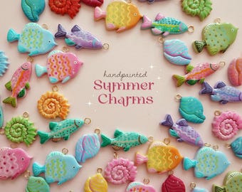 Hand-Painted Clay Summer CHARMS only, for Necklace or earrings | Fish Seashell Ocean Inspired, Jewelry Beachy Mermaid Gift Idea polymer clay