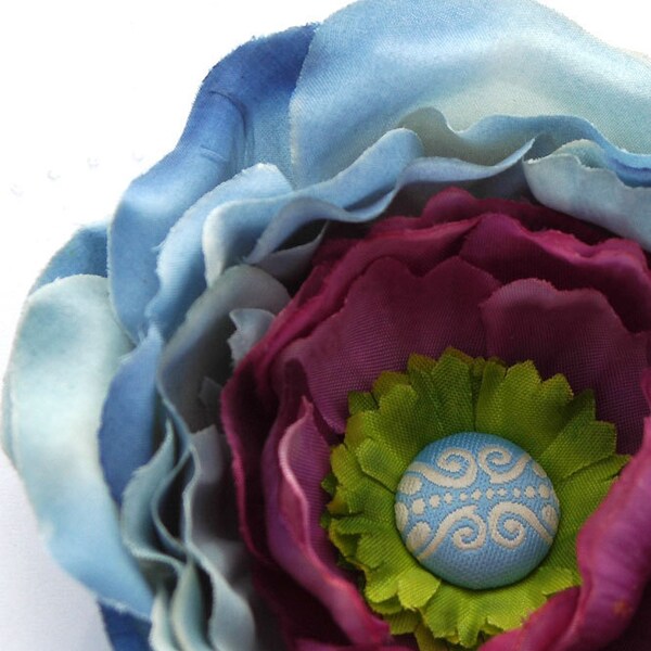 Blue Rose with Amethyst and Green Flower Clip - GORGEOUS