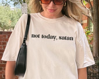 Paquete PNG "No hoy, Satanás", sublimación de camisetas cristianas desgastadas, descarga digital de escrituras de fe minimalistas, PNG cristiano divertido