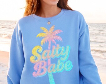 Salty Babe PNG, Glitter Pastel Summer Shirt Design, Trendy Sublimation for Beach Life, Sunshine Aesthetic, Vacation Lake Pool Vibes