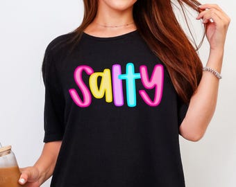Salty PNG, neon preppy sommar sublimering skjorta design, trendigt strandliv digital nedladdning för semester, pool, sjö, flod, retro estetik
