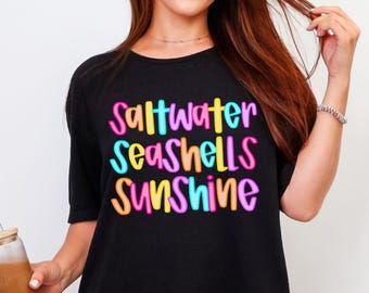 Saltvattensnäckor solsken PNG, neon preppy strand sublimering skjorta design, sommarvibbar digital nedladdning, kust, pool, retro estetik