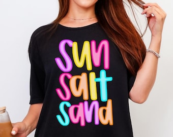 Sun Salt Sand PNG, Neon Preppy Summer Sublimation Design, Trendy Sunshine Digital Download, Beach, Pool, Lake, Vacation, Retro Aesthetic