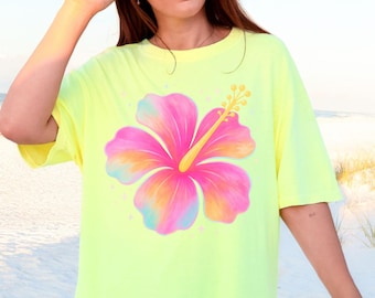 Hibiscus Flower PNG, Pastel Summer Sublimation Design, Tropical Beach Life Graphic, Floral Sunshine PNG, Lake Pool Vacation Shirt PNG