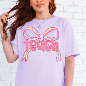 Teacher Png, Preppy Teacher Png, Neon Teacher Bow Png, Back to School Png, Teacher Coquette Bow Design, Teach Png, First Day of School Png