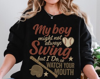 My Boy Might Not Always Swing PNG, Funny Baseball Mom PNG, Game Day Baseball PNG, Retro Coquette Baseball Bow Design, Baseball Mama Png