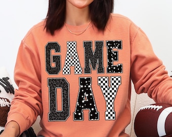 Gameday PNG, Retro Football PNG, Football Mom PNG, Football Shirt Png, Checkered Star Football Shirt Sublimation, Game Day Digital Download