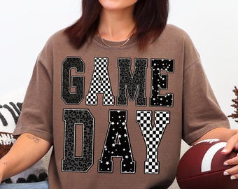 Gameday PNG, Retro Football PNG, Football Mom PNG, Football Shirt Png, Checkered Star Football Shirt Sublimation, Game Day Digital Download