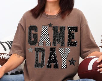Gameday PNG, Retro Football PNG, Football Mom PNG, Football Shirt Png, Checkered Star Football Shirt Sublimation, Game Day Digital Download