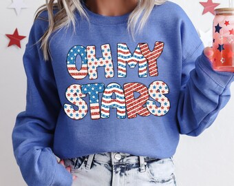 Oh My Stars PNG, Retro Patriotic 4th of July Png, Sublimation Design, USA Stars Stripes Red White Blue PNG, Coquette America Shirt