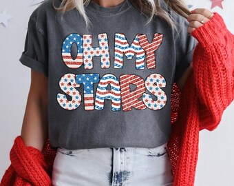 Oh My Stars PNG, Retro Patriotic 4th of July Png, Sublimation Design, USA Stars Stripes Red White Blue PNG, Coquette America Shirt