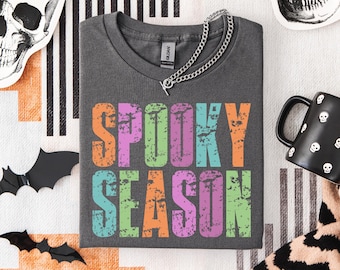 Spooky Season PNG, Girly Halloween Shirt Design, Retro Cute Fall PNG for Sublimation, Trendy Preppy Halloween PNG, Vintage Distressed Style