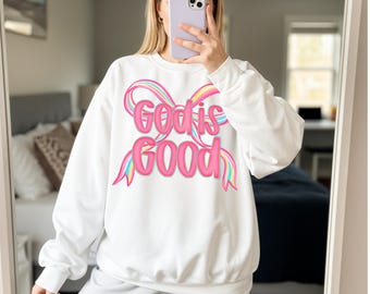 Gott ist gut PNG, Adrette Neon Kokette Christliche Bibel Vers Sublimation, Jesus Anbetung Lied PNG, Religiöser Glaube Shirt Design, Pinselstrich