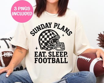 Essen Schlaf Fußball PNG, Trendy Retro Karierter Helmut PNG, Lustiges Football Mom Shirt PNG, Sonntag Fußball Saison Sublimation Design Bundle