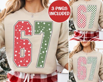 Paquete navideño divertido del 6 y 7, conjunto de PNG de memes virales, humor navideño del 6 y 7, PNG del número de Papá Noel, diseño navideño con bromas de internet, archivo digital navideño