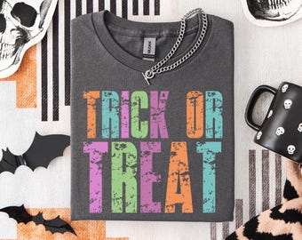 Trick or Treat PNG, Cute Halloween Shirt Sublimation Design, Trendy Retro Halloween PNG, Pastel Distressed Halloween PNG for Fall Shirts