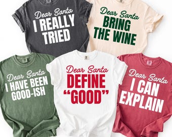 Paquete de imágenes PNG de Papá Noel, frases navideñas divertidas, "Define el bien", "Trae el vino", "Lo intenté de verdad", "Puedo explicarlo", paquete de sublimación navideña