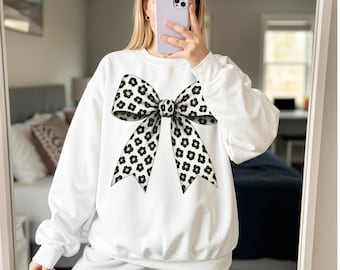 Coquette Black White Leopard Bow PNG, Floral Bow Shirt PNG, Coquette Aesthetic PNG, Trendy Coquette Bow Sublimation Png, Preppy Bow Png