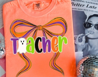 Teacher Halloween PNG, Spooky Coquette Teacher PNG, Ghost Teacher PNG, Halloween Teacher Png, Fall Teacher Life Png, Preppy Teacher Png