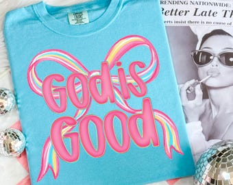 Gott ist gut PNG, Adrette Neon Kokette Christliche Bibel Vers Sublimation, Jesus Anbetung Lied PNG, Religiöser Glaube Shirt Design, Pinselstrich